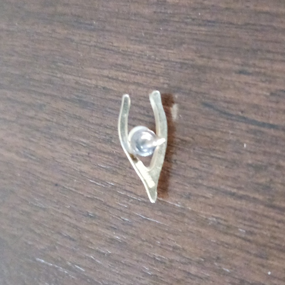 Vintage Swank Tie Tack/ Lapel  (Goldtone Faux Pearl) Wishbone & Pearl - Picture 4 of 6